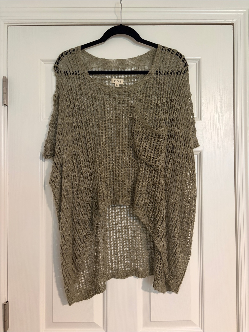 POL Open-Weave Olive-Grey Knit Poncho